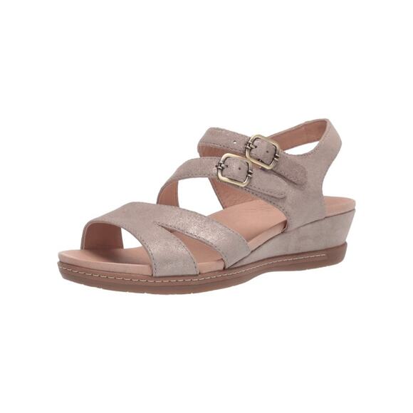 🆕 Dansko Women's‎ Angela Metallic Tan Strappy Leather Wedge Sandals 40 NEW - Picture 1 of 6